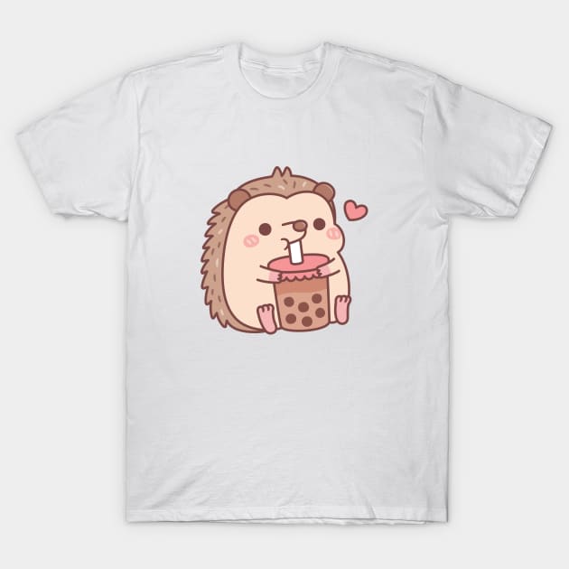 Cute Little Hedgehog Loves Drinking Bubble Tea T-Shirt by rustydoodle